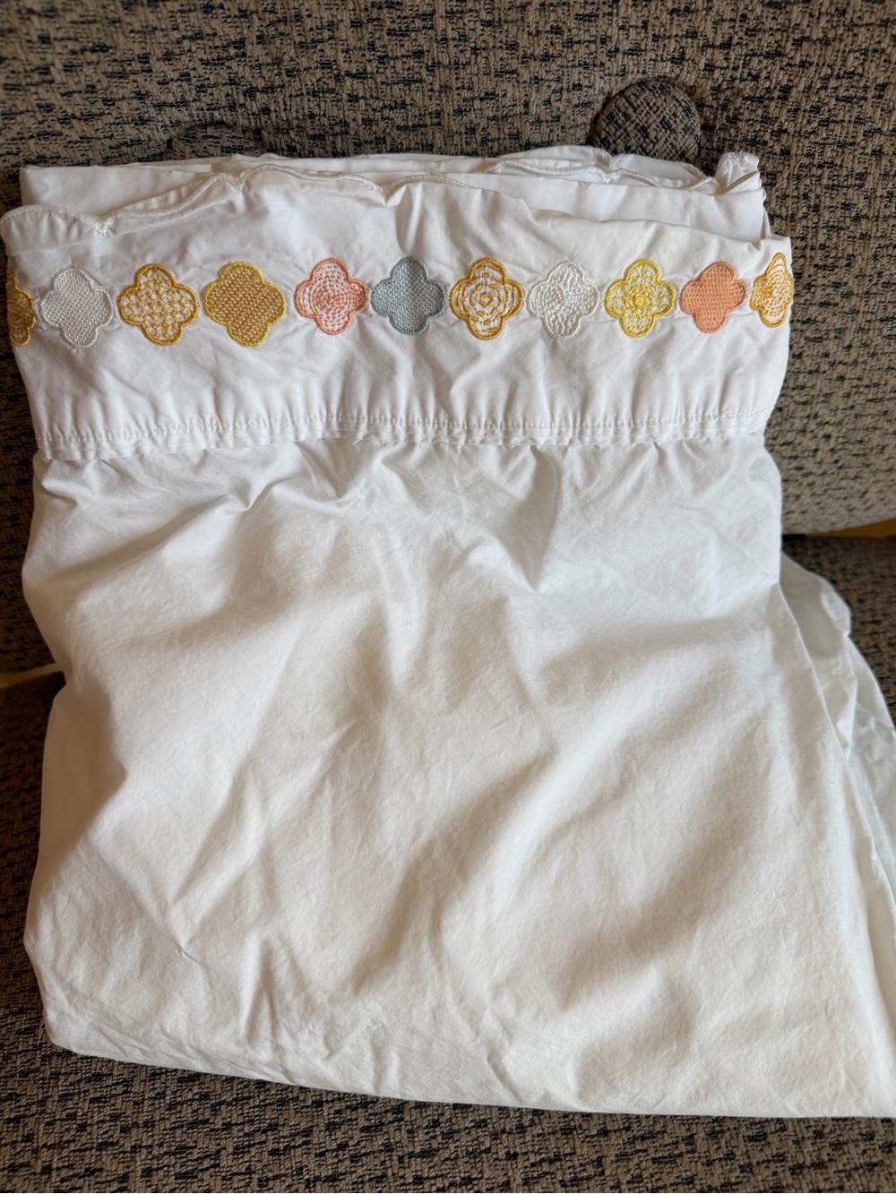 Anthropologie Embroidered Queen sized Top sheet Yellow & Peach